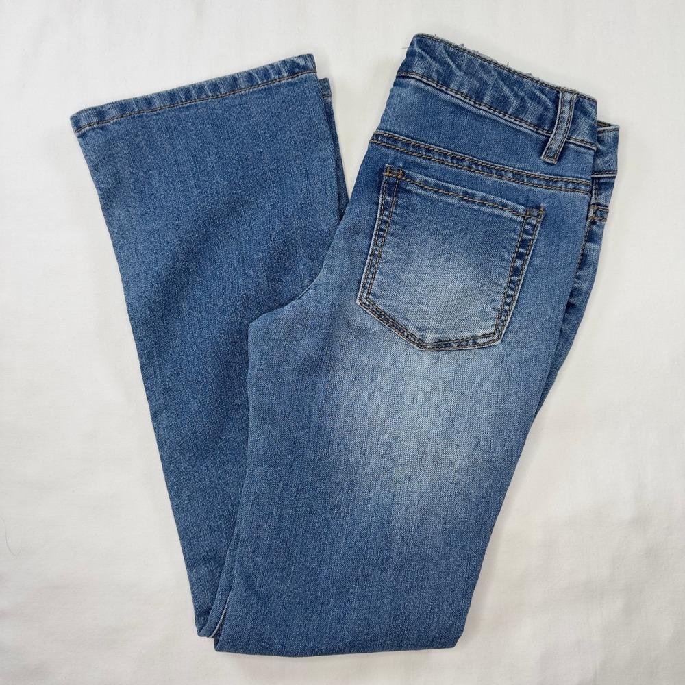 Squeeze Jeans Girl's 8 Blue Denim Bootcut Flower Embroidered Distressed